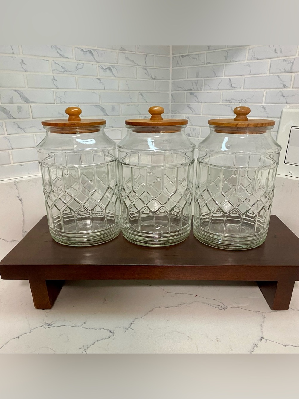 Clear Glass Canister Set with Wooden Lids - 🍄‍🟫🍂🫙